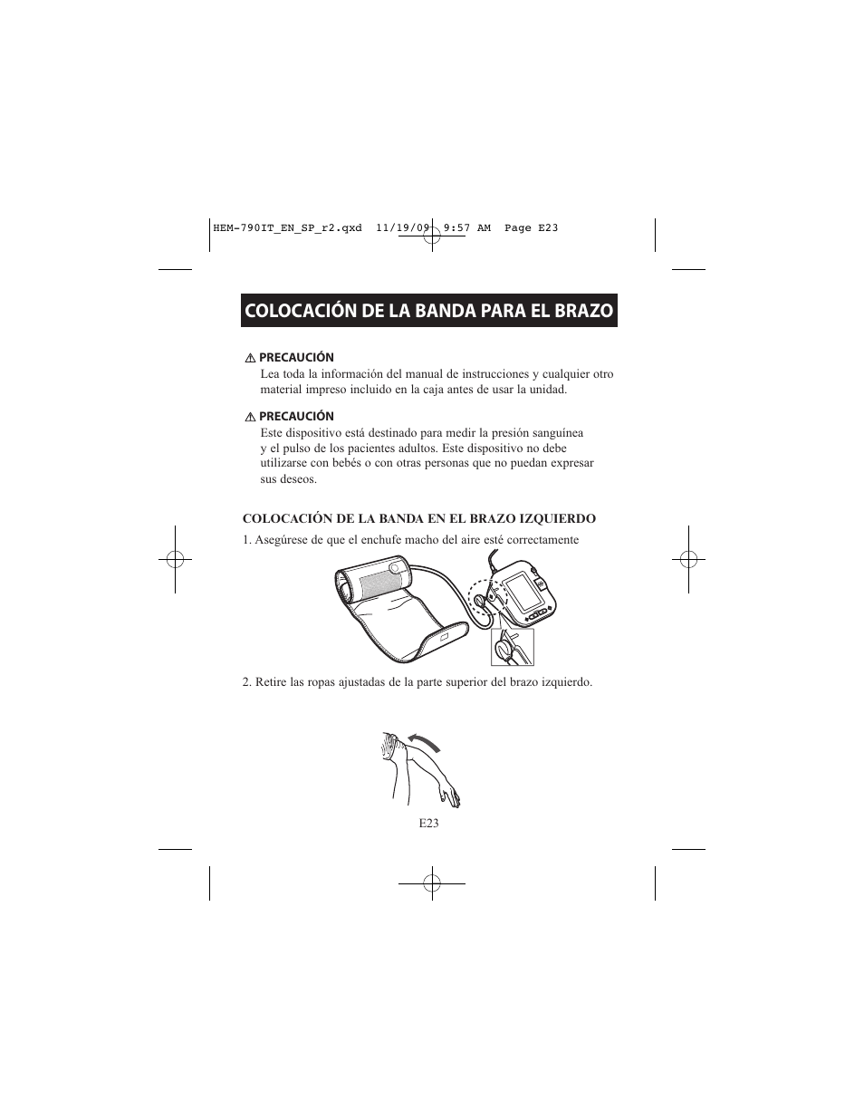 Colocación de la banda para el brazo | Omron Healthcare OMRON HEM-790IT User Manual | Page 83 / 120