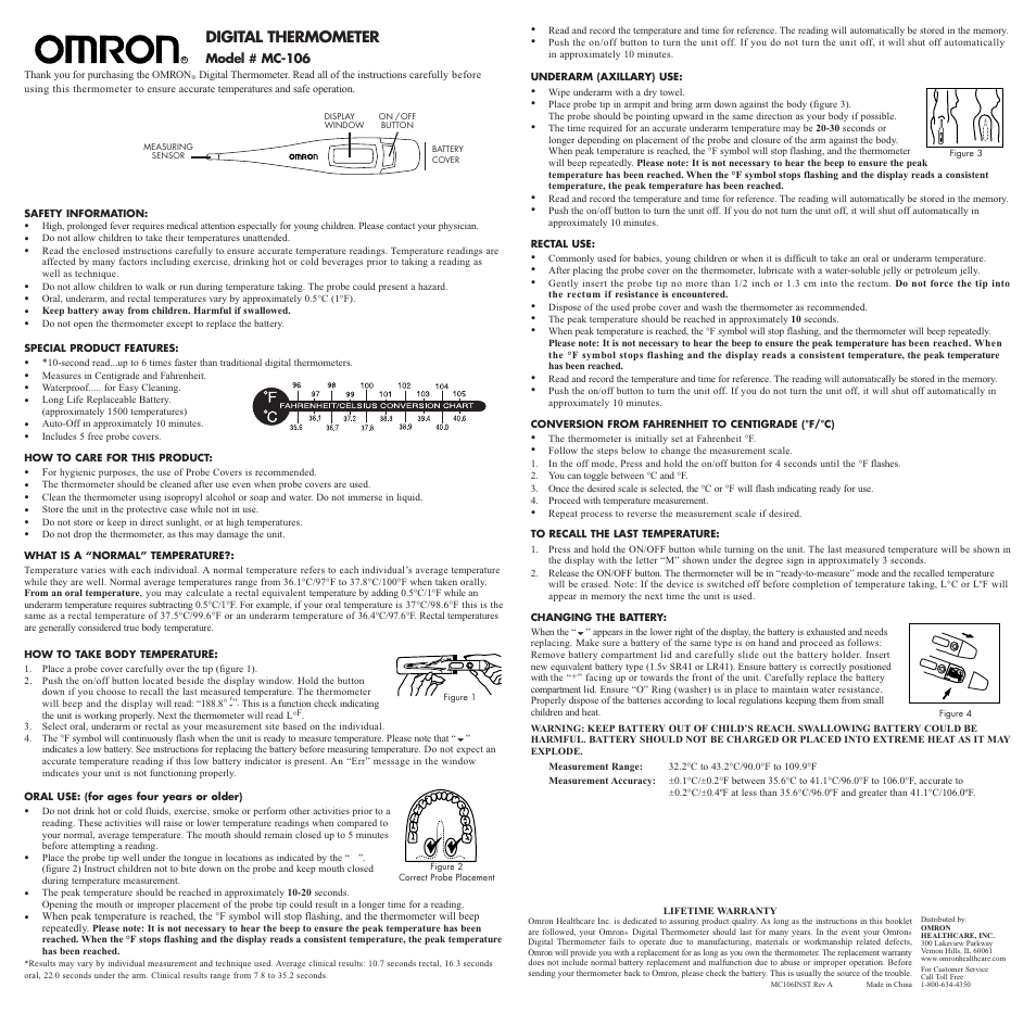 Omron Healthcare MC-106 User Manual | 2 pages