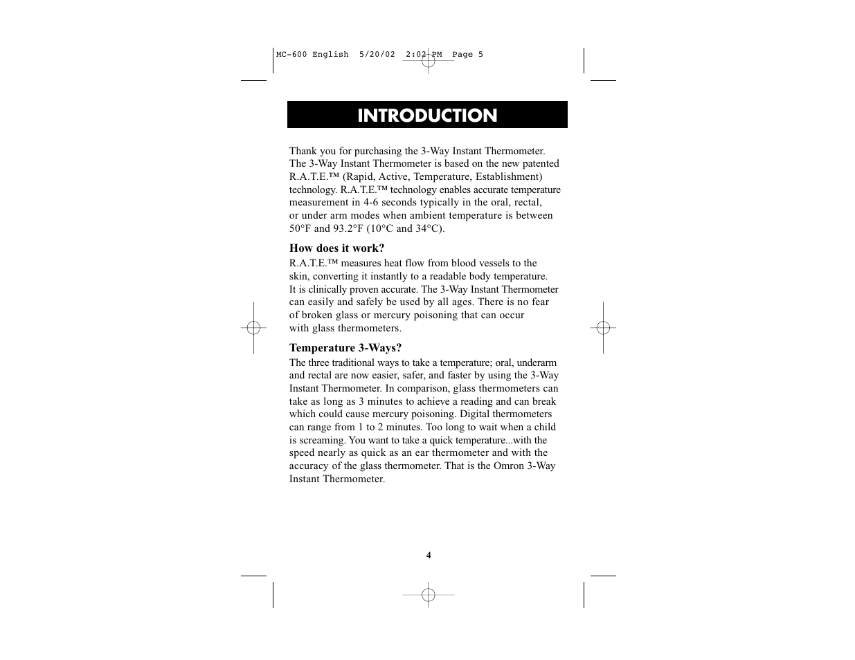 Introduction | Omron Healthcare MC-600 User Manual | Page 4 / 16