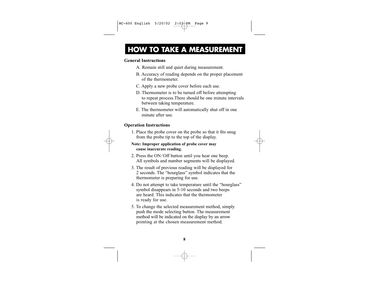 How to take a measurement | Omron Healthcare MC-600 User Manual | Page 8 / 16