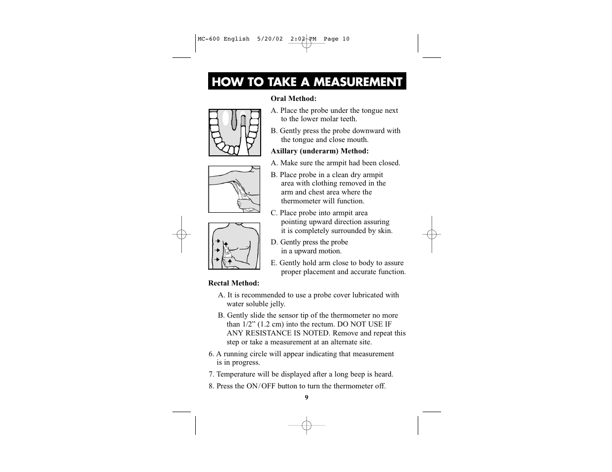 How to take a measurement | Omron Healthcare MC-600 User Manual | Page 9 / 16