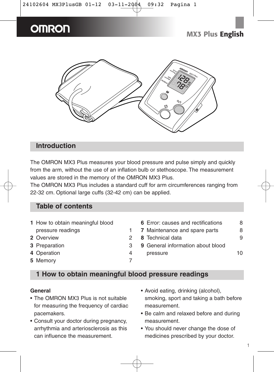 Omron Healthcare OMRON MX3 Plus User Manual | 12 pages