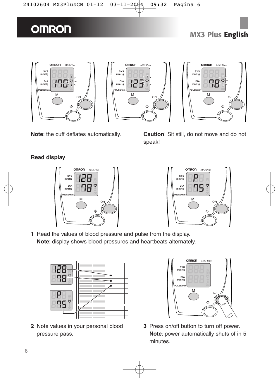 Mx3 plus english | Omron Healthcare OMRON MX3 Plus User Manual | Page 6 / 12