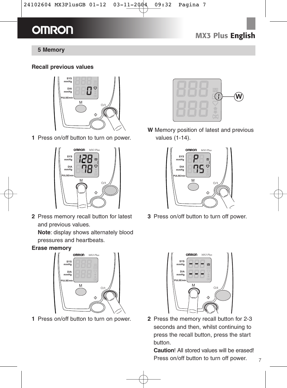 Mx3 plus english | Omron Healthcare OMRON MX3 Plus User Manual | Page 7 / 12