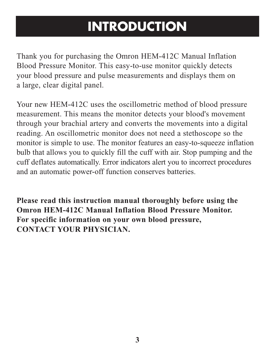 Introduction | Omron Healthcare HEM-412C User Manual | Page 3 / 16