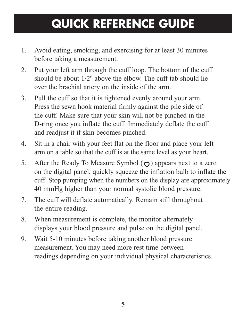Quick reference guide | Omron Healthcare HEM-412C User Manual | Page 5 / 16