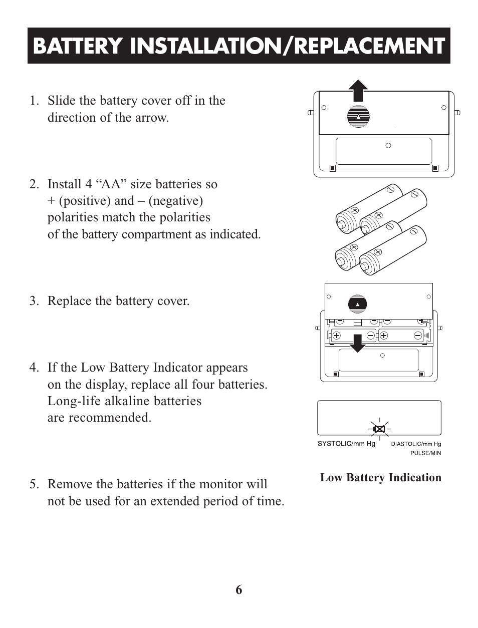 Battery installation/replacement | Omron Healthcare HEM-412C User Manual | Page 6 / 16