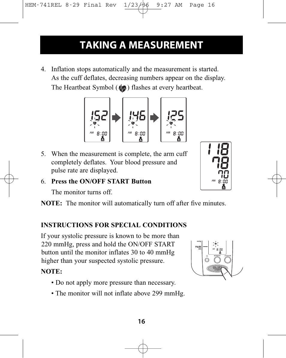 Taking a measurement | Omron Healthcare HEM-741CREL User Manual | Page 16 / 56