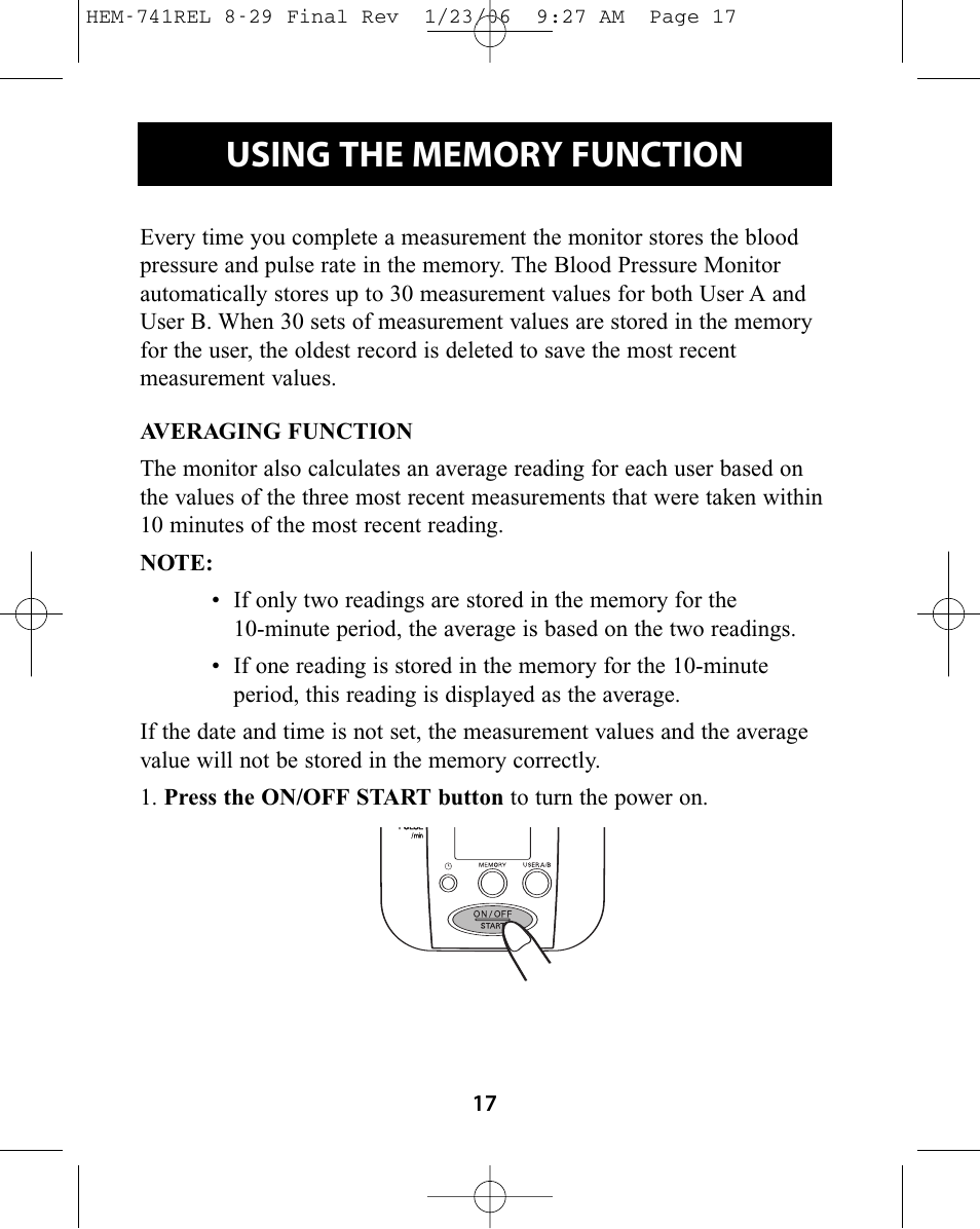 Omron Healthcare HEM-741CREL User Manual | Page 17 / 56