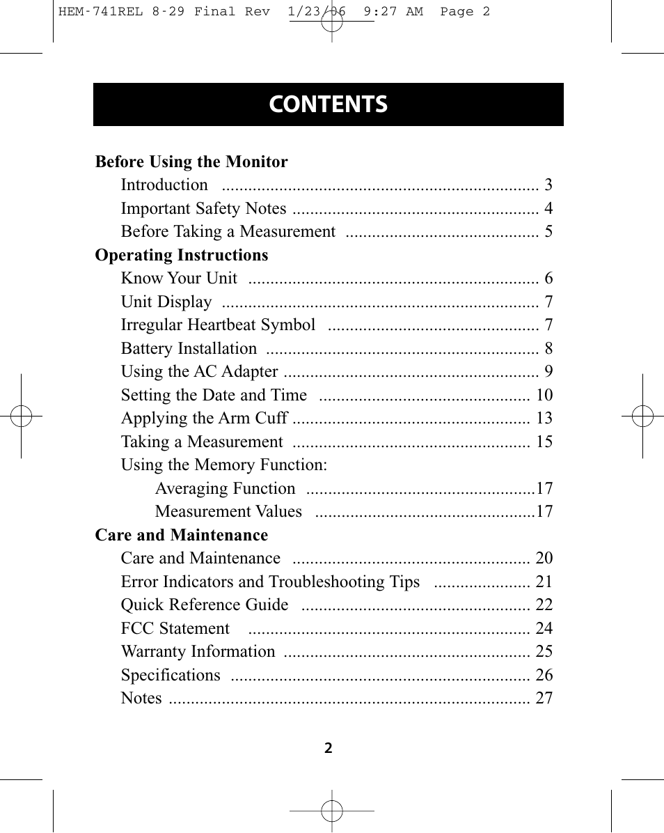 Omron Healthcare HEM-741CREL User Manual | Page 2 / 56