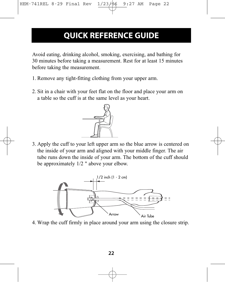 Quick reference guide | Omron Healthcare HEM-741CREL User Manual | Page 22 / 56