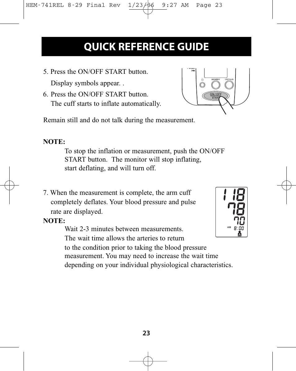 Quick reference guide | Omron Healthcare HEM-741CREL User Manual | Page 23 / 56