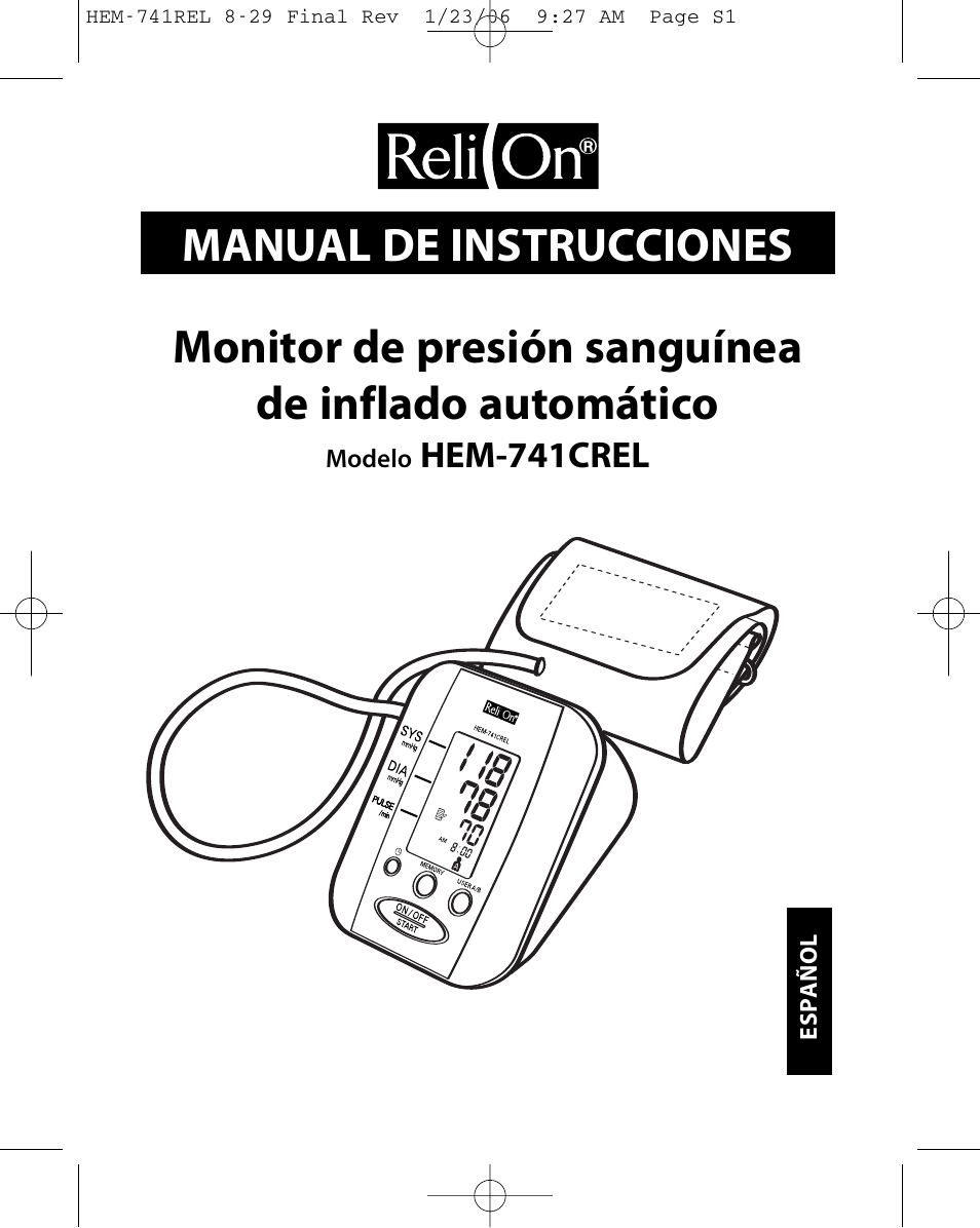 Manual de instrucciones, Monitor de presión sanguínea de inflado automático, Hem-741crel | Omron Healthcare HEM-741CREL User Manual | Page 29 / 56