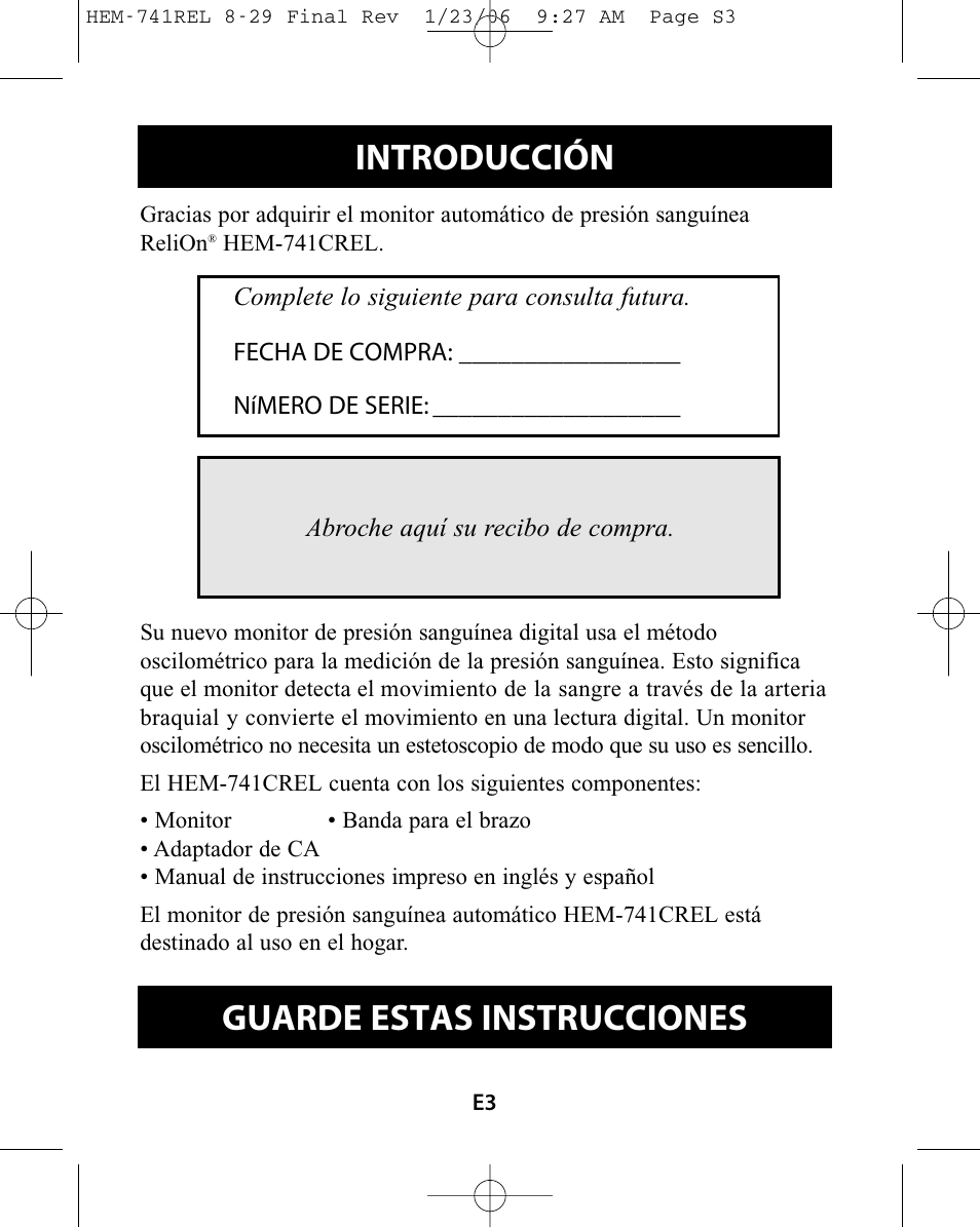 Introducción, Guarde estas instrucciones | Omron Healthcare HEM-741CREL User Manual | Page 31 / 56