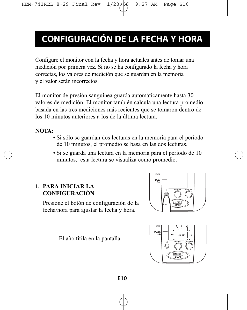 Configuración de la fecha y hora | Omron Healthcare HEM-741CREL User Manual | Page 38 / 56