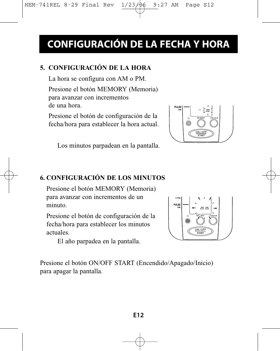 Configuración de la fecha y hora | Omron Healthcare HEM-741CREL User Manual | Page 40 / 56