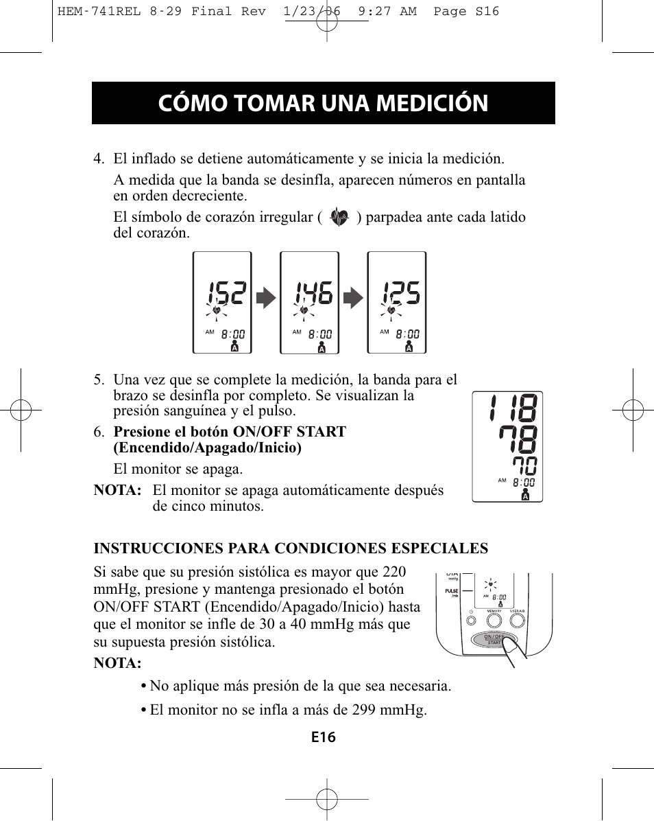 Cómo tomar una medición | Omron Healthcare HEM-741CREL User Manual | Page 44 / 56