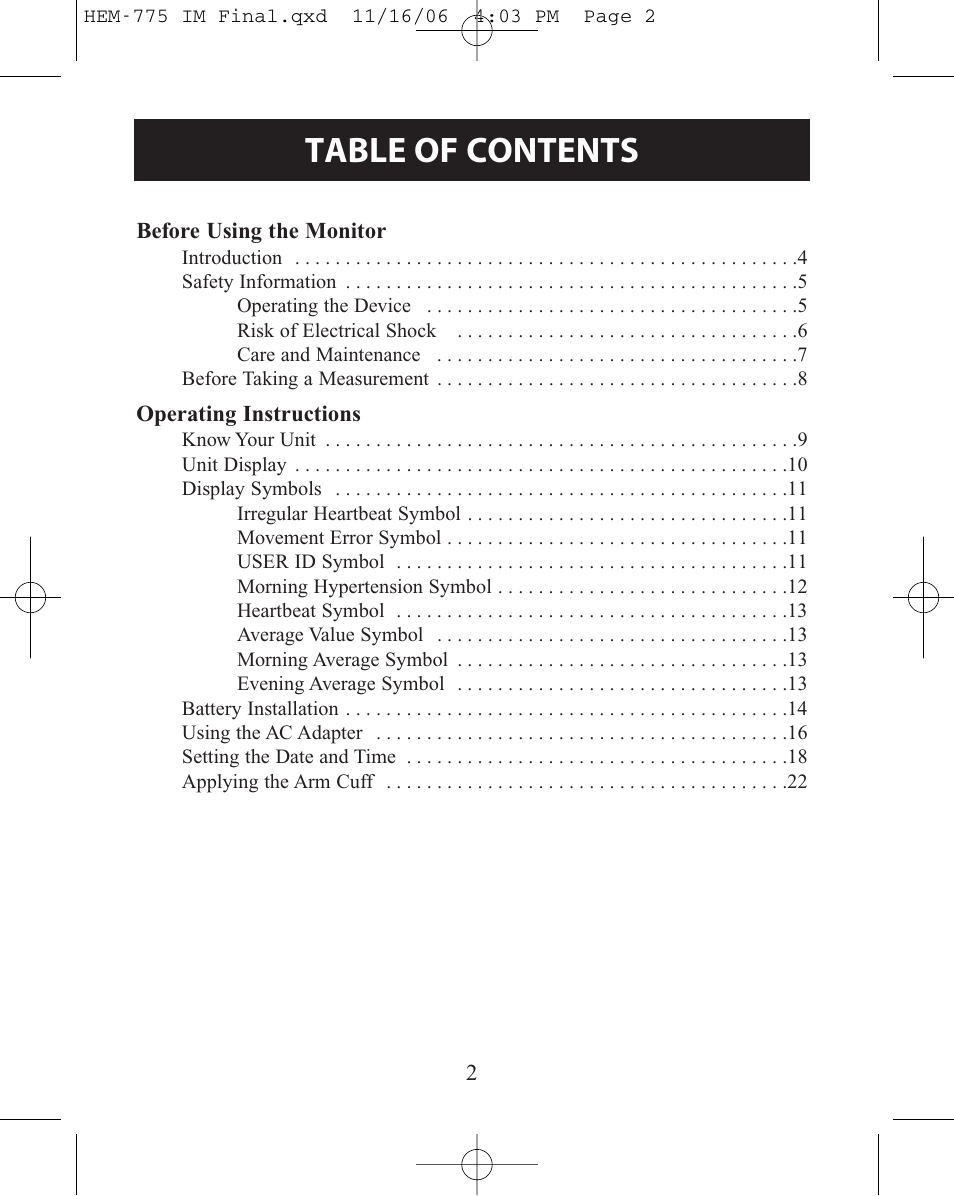 Omron Healthcare INTELLISENSE HEM-775 User Manual | Page 2 / 52