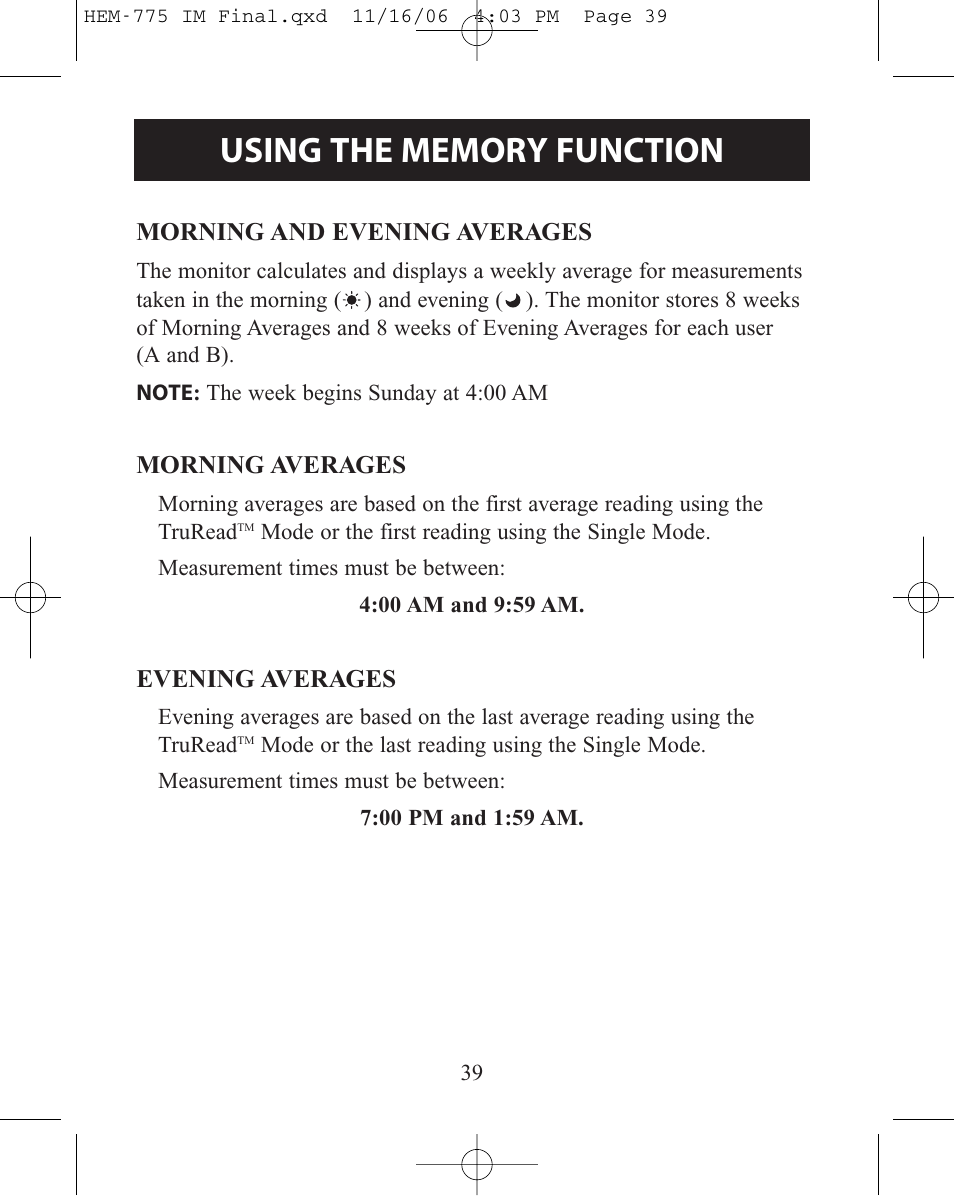 Morning and evening averages, Morning averages, Evening averages | Omron Healthcare INTELLISENSE HEM-775 User Manual | Page 39 / 52