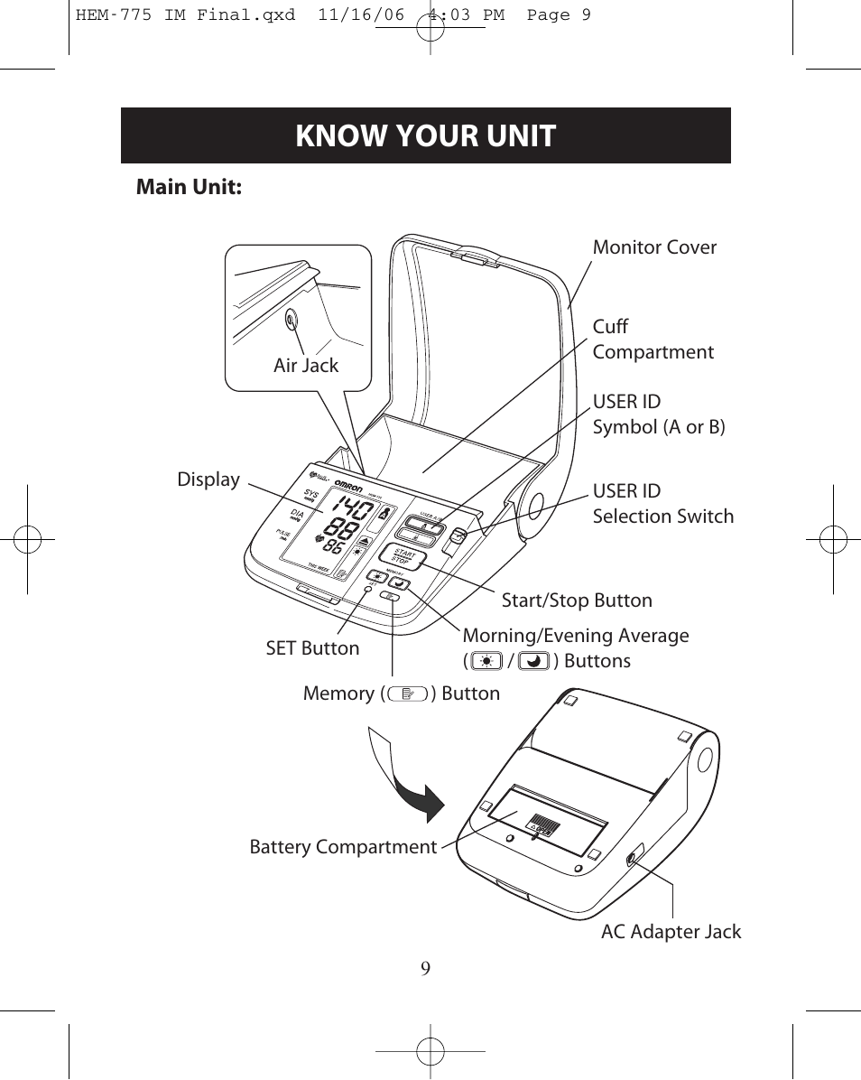 Operating instructions, Know your unit | Omron Healthcare INTELLISENSE HEM-775 User Manual | Page 9 / 52