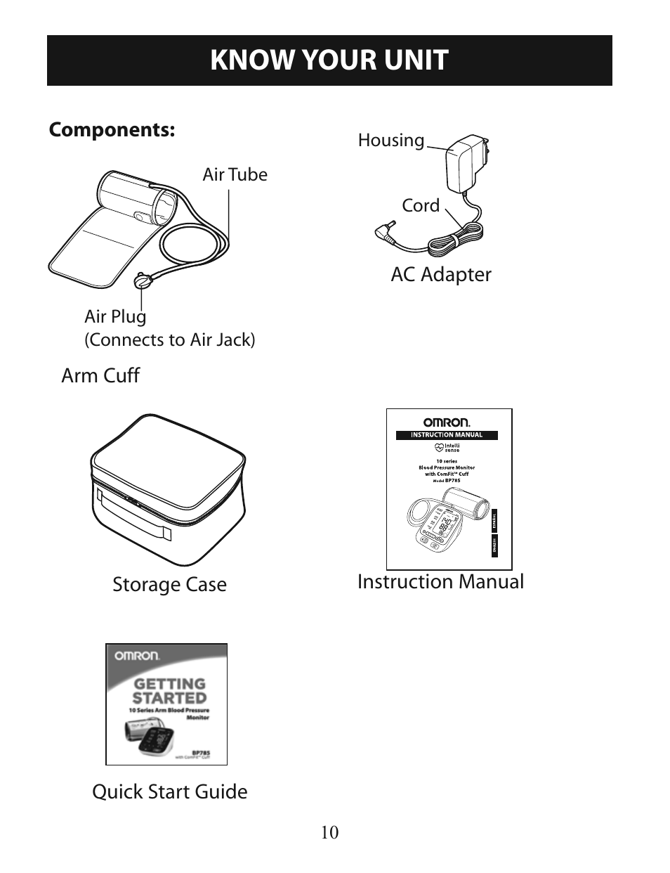 Know your unit | Omron Healthcare BP785 User Manual | Page 10 / 50