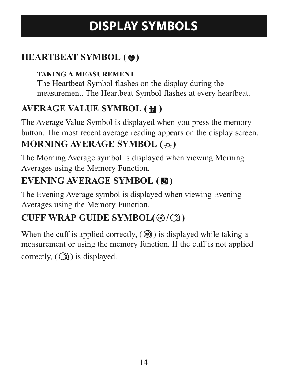 Display symbols | Omron Healthcare BP785 User Manual | Page 14 / 50