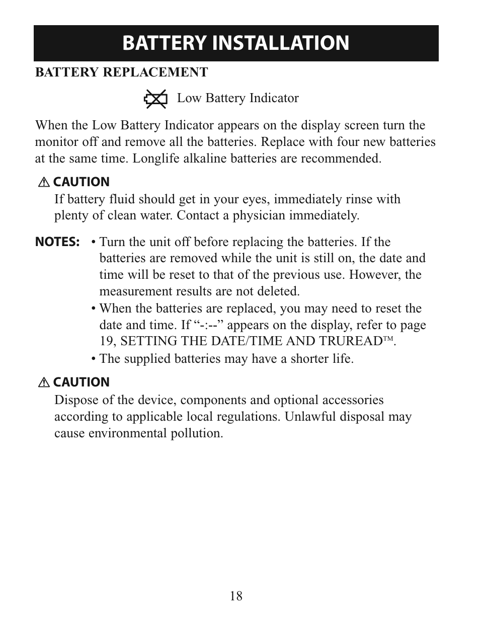 Battery installation | Omron Healthcare BP785 User Manual | Page 18 / 50