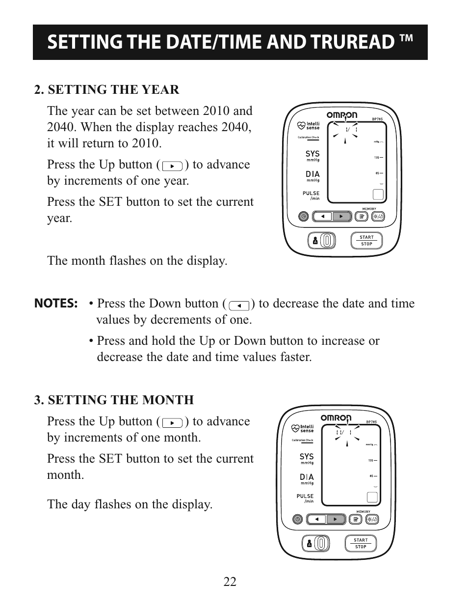 Setting the date/time and truread | Omron Healthcare BP785 User Manual | Page 22 / 50