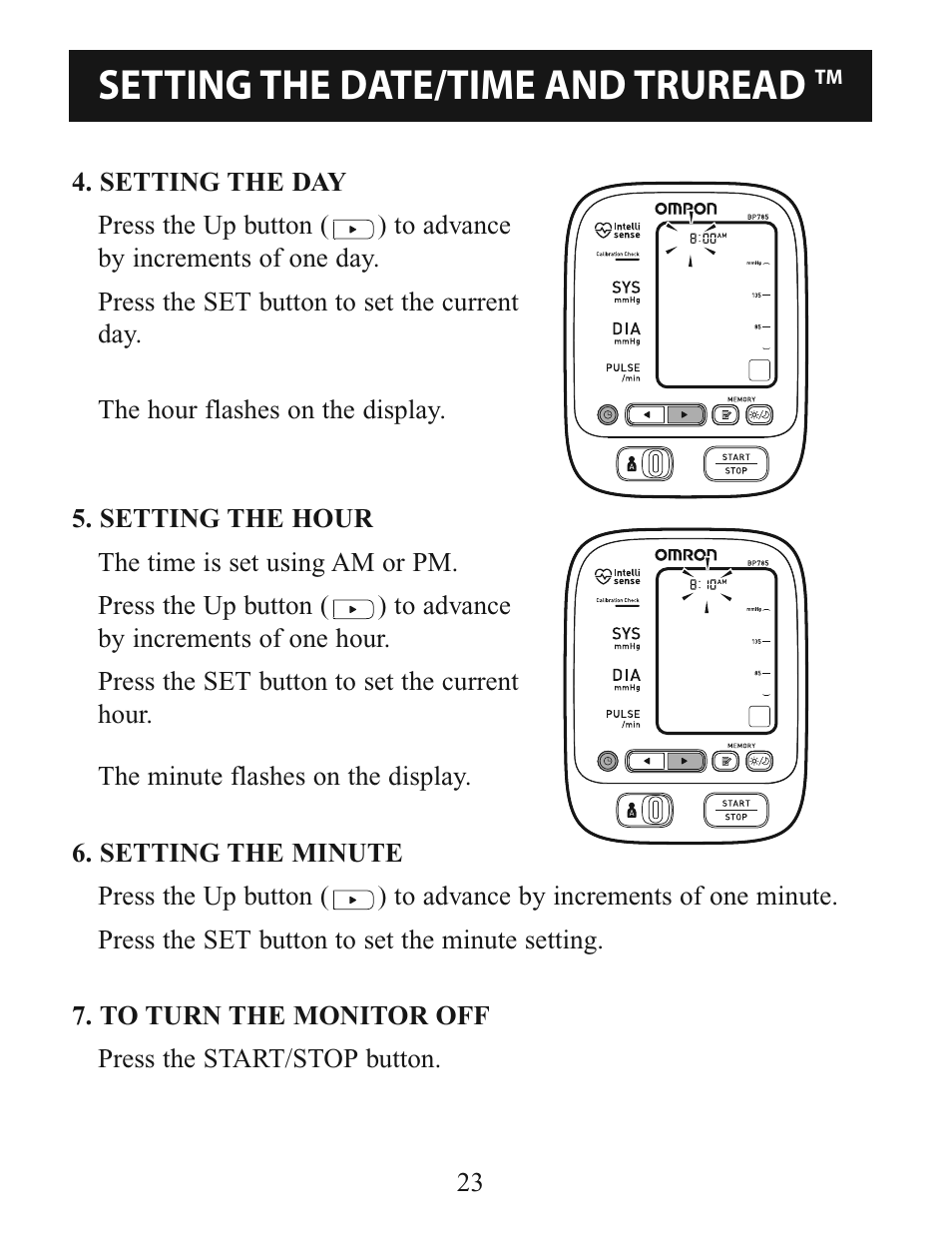 Setting the date/time and truread | Omron Healthcare BP785 User Manual | Page 23 / 50