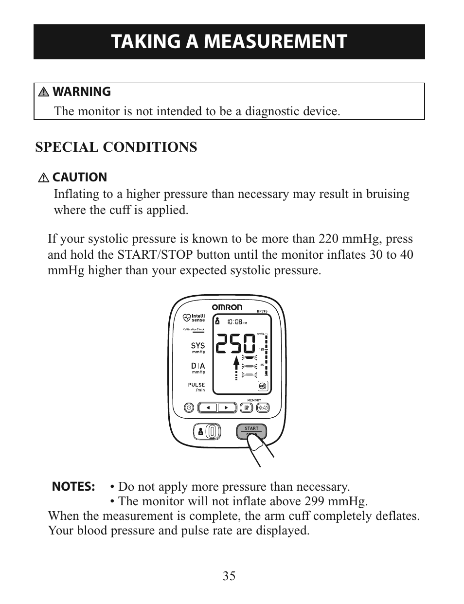 Taking a measurement | Omron Healthcare BP785 User Manual | Page 35 / 50