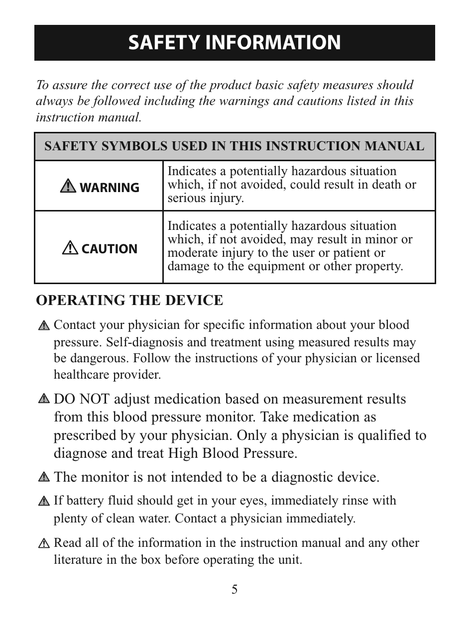 Safety information | Omron Healthcare BP785 User Manual | Page 5 / 50