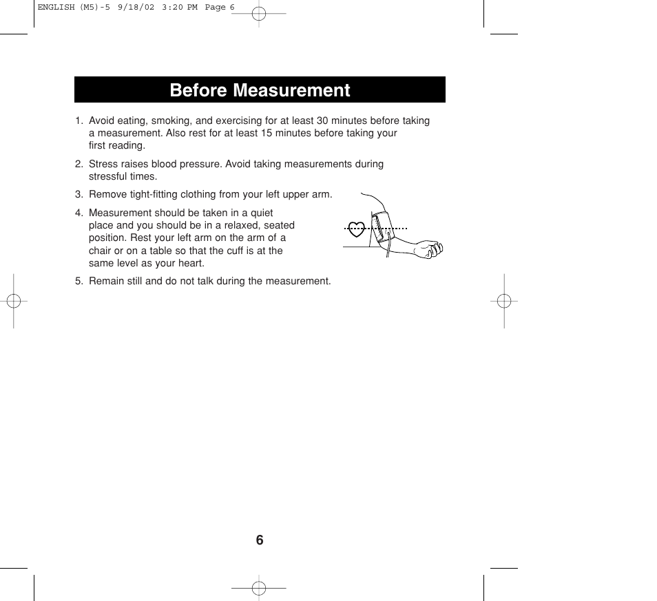 Before measurement | Omron Healthcare M5 User Manual | Page 6 / 12