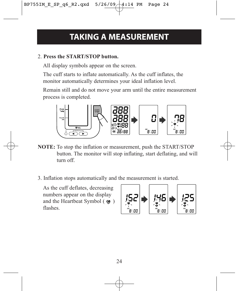Taking a measurement | Omron Healthcare INTELLISENSE BP755 User Manual | Page 24 / 36