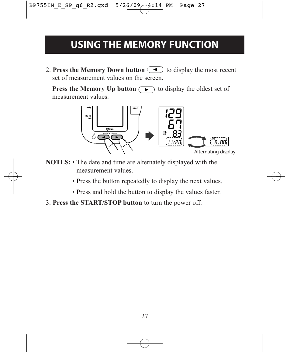 Omron Healthcare INTELLISENSE BP755 User Manual | Page 27 / 36