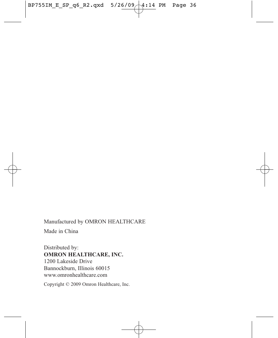 Omron Healthcare INTELLISENSE BP755 User Manual | Page 36 / 36