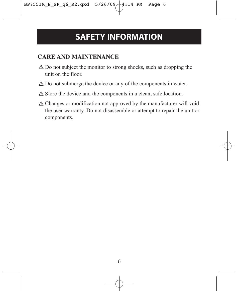 Safety information | Omron Healthcare INTELLISENSE BP755 User Manual | Page 6 / 36
