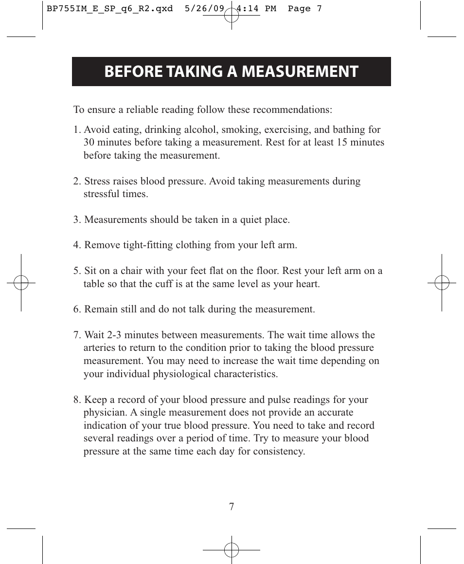 Before taking a measurement | Omron Healthcare INTELLISENSE BP755 User Manual | Page 7 / 36