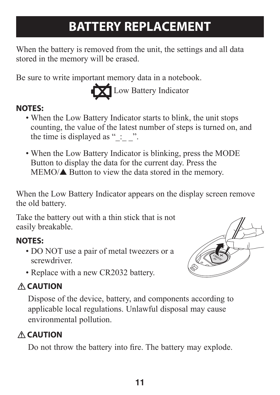 Battery replacement, Battery.replacement | Omron Healthcare GOSMART HJ-112 User Manual | Page 11 / 28