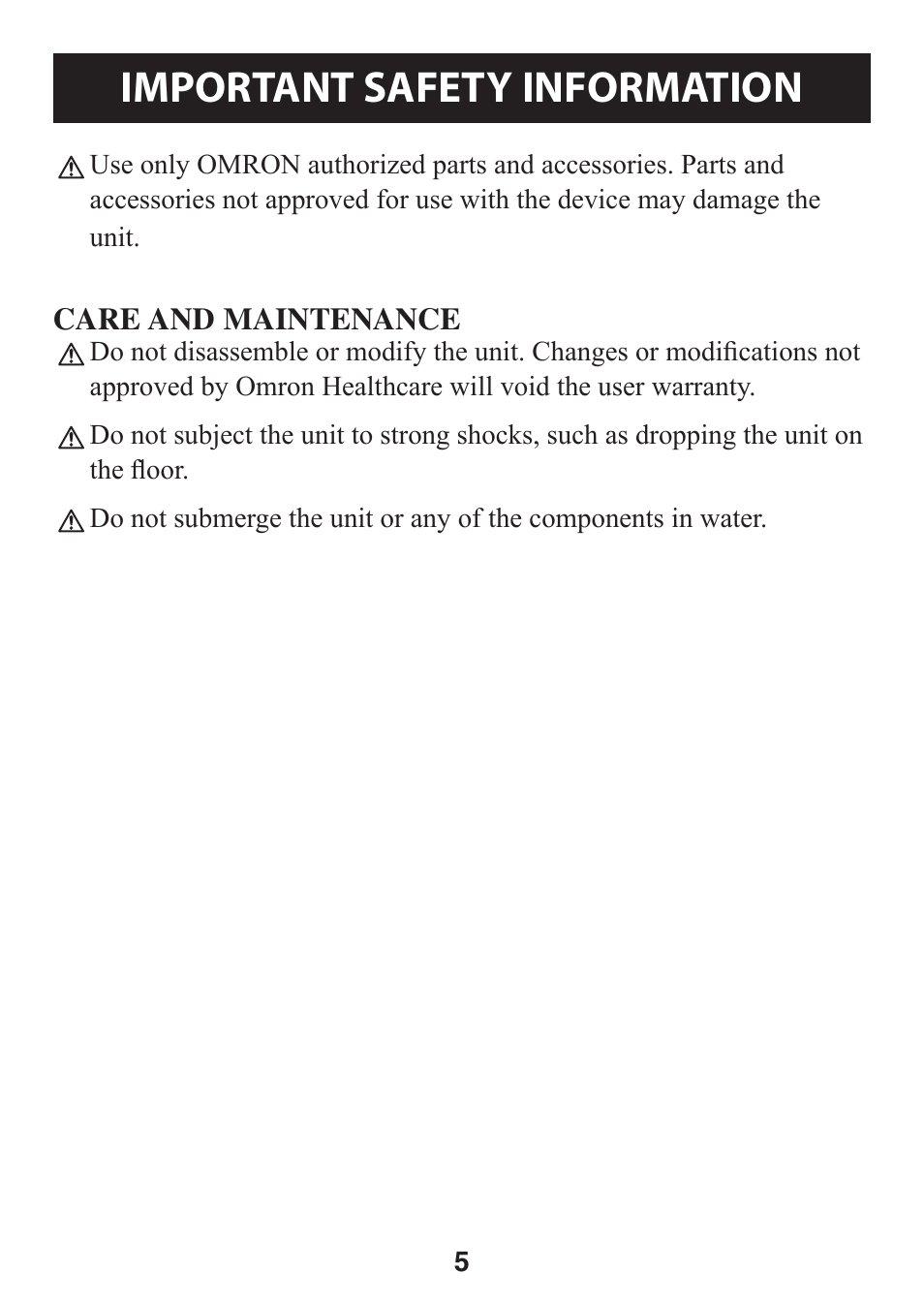 Important safety information | Omron Healthcare GOSMART HJ-112 User Manual | Page 5 / 28