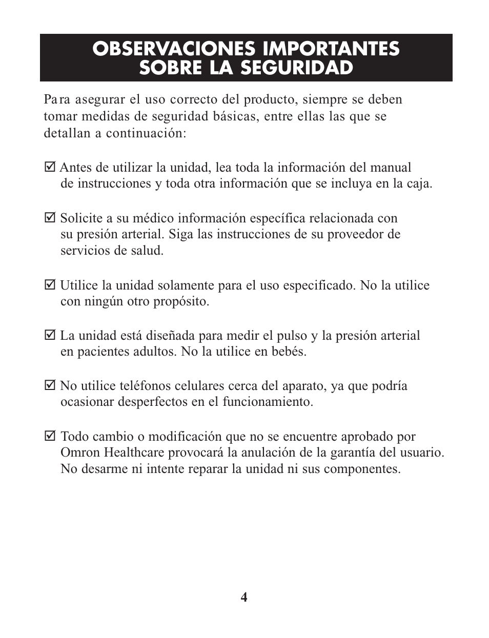 Observaciones importantes sobre la seguridad | Omron Healthcare HEM-422CRLC User Manual | Page 24 / 40