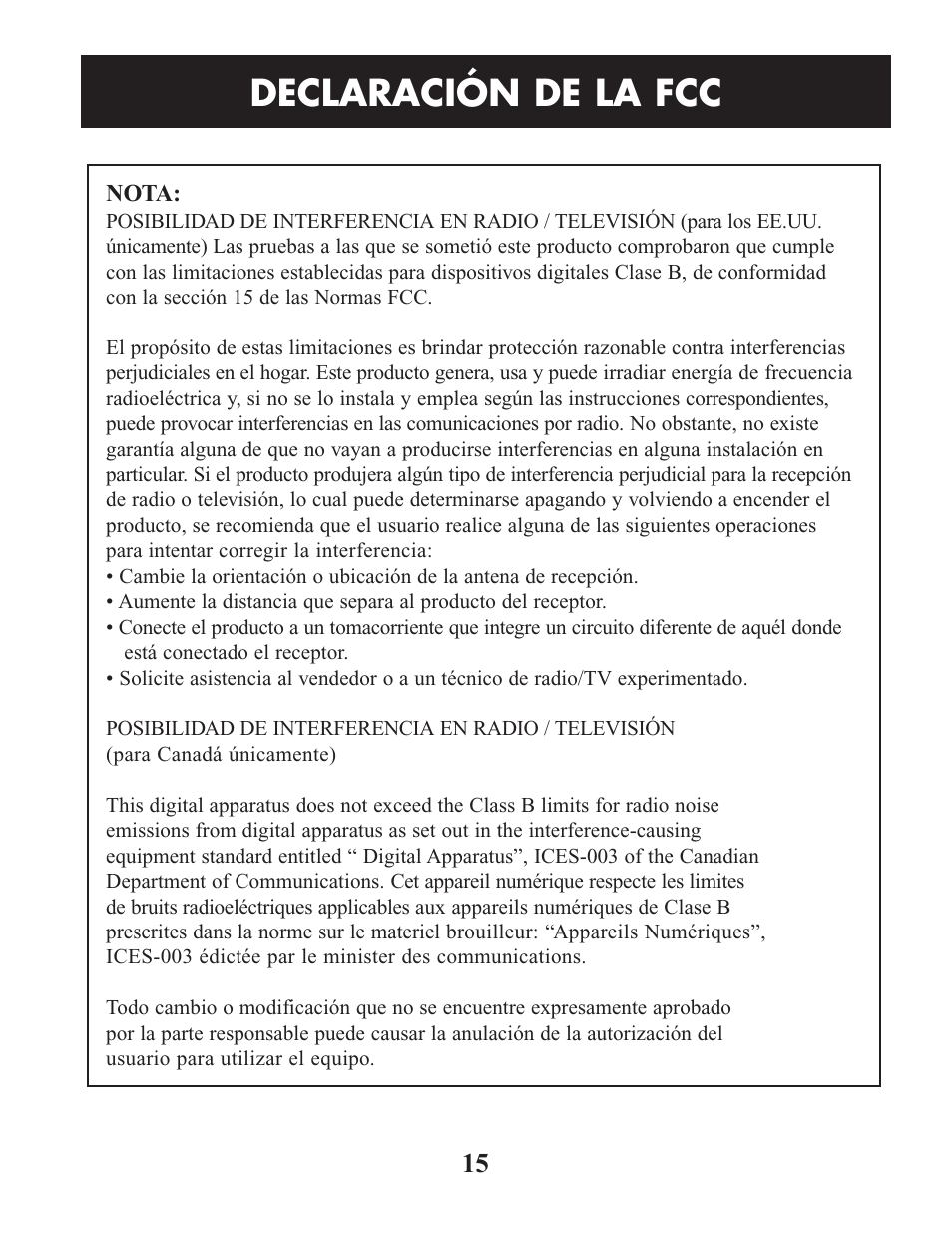 Declaración de la fcc | Omron Healthcare HEM-422CRLC User Manual | Page 35 / 40