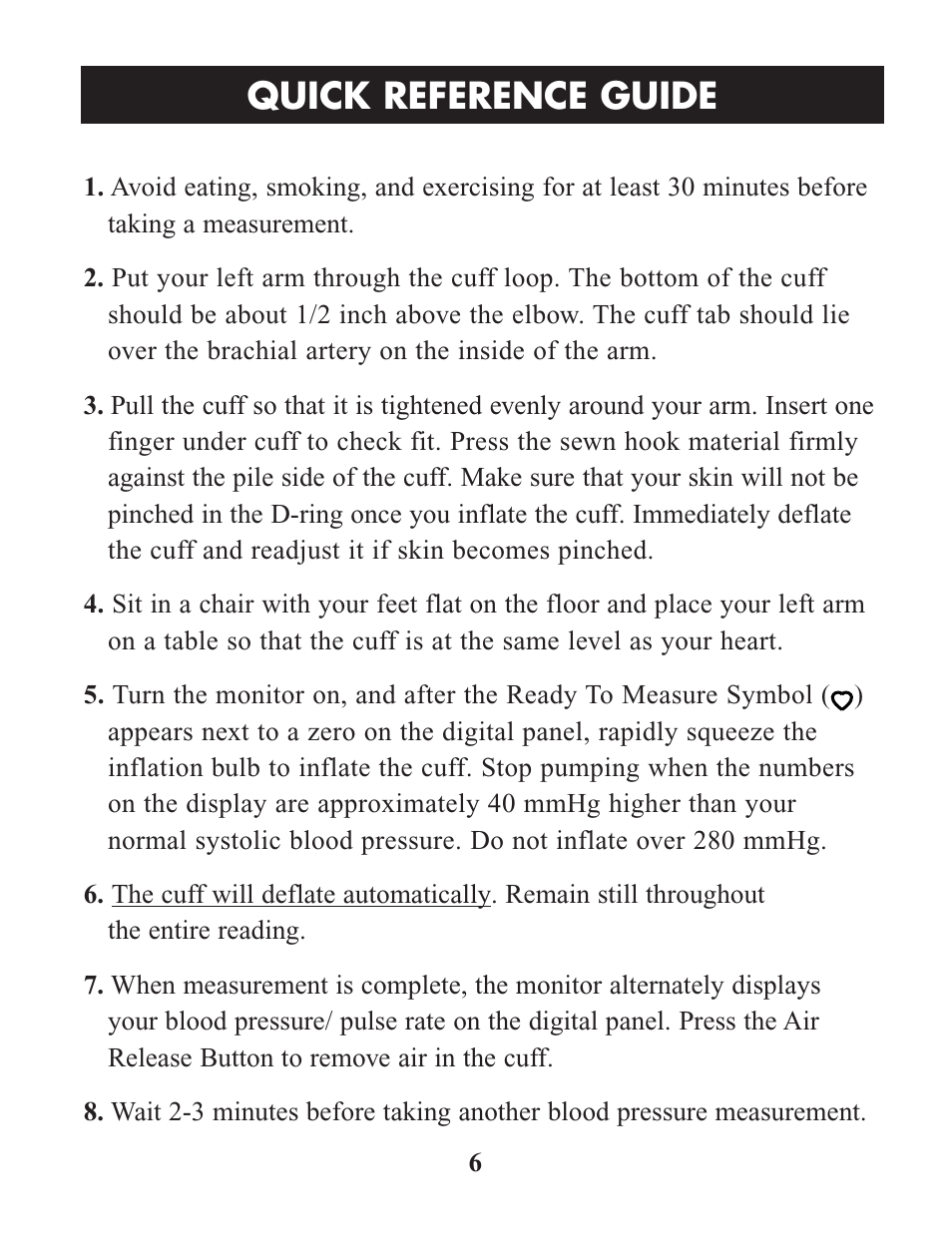 Quick reference guide | Omron Healthcare HEM-422CRLC User Manual | Page 6 / 40