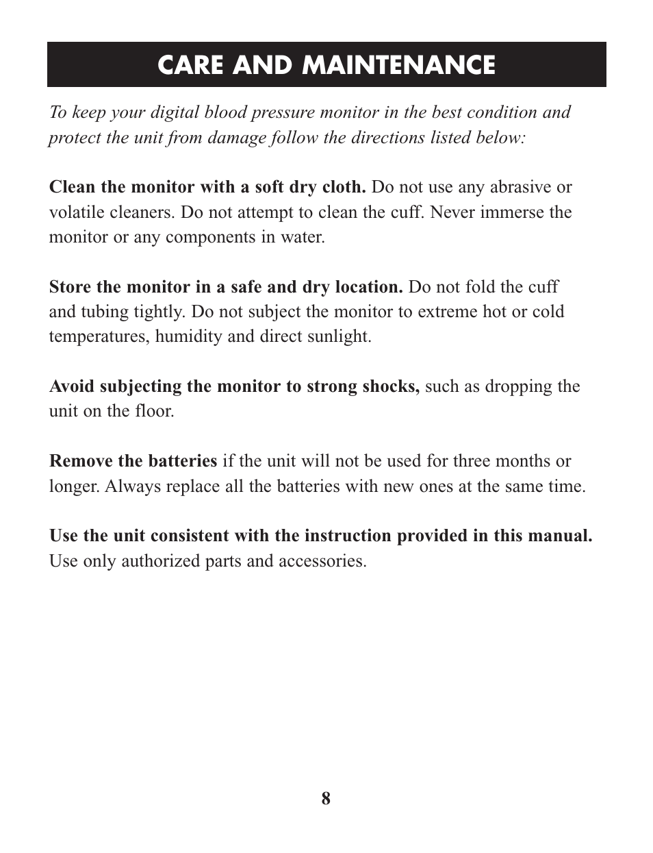 Care and maintenance | Omron Healthcare HEM-422CRLC User Manual | Page 8 / 40