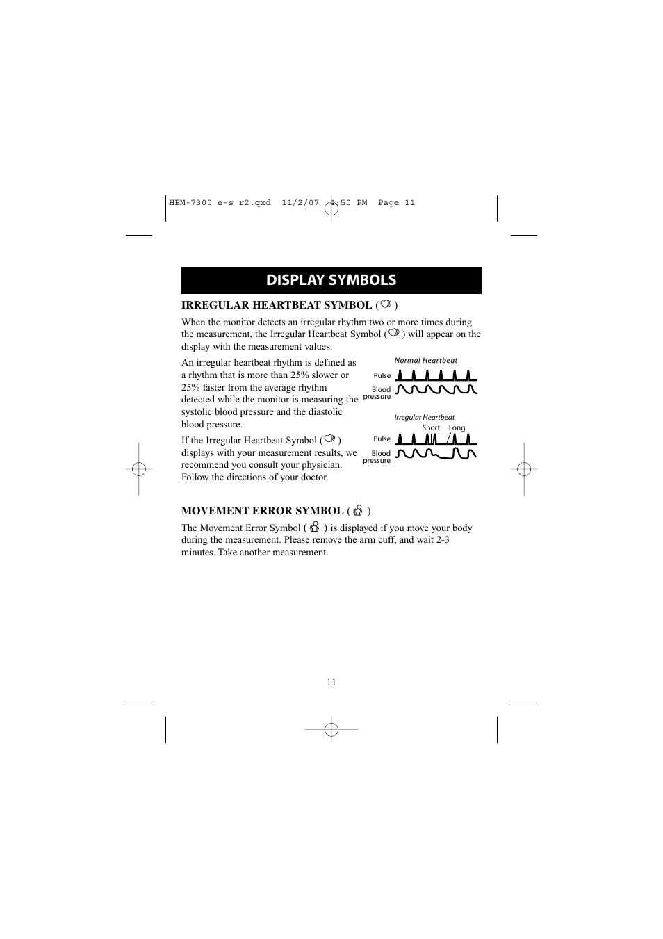 Display symbols | Omron Healthcare ELITE 7300W User Manual | Page 11 / 42