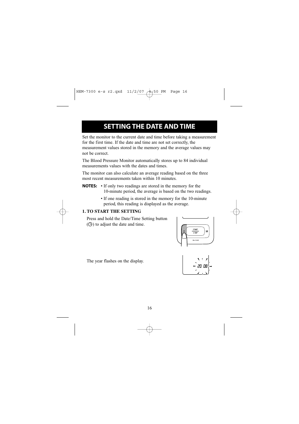 Setting the date & time, Setting the date and time | Omron Healthcare ELITE 7300W User Manual | Page 16 / 42