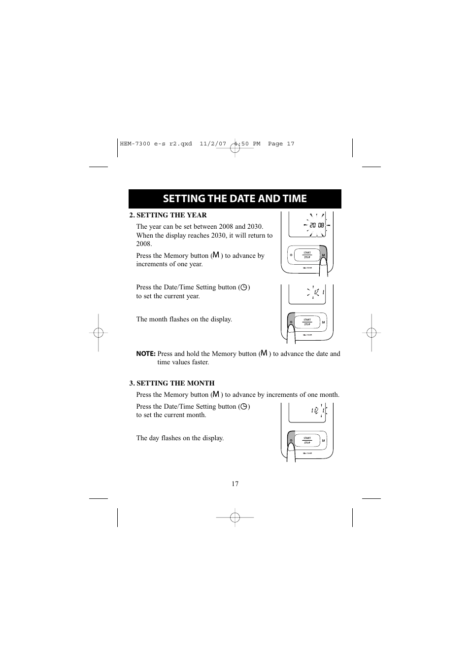 Setting the date and time | Omron Healthcare ELITE 7300W User Manual | Page 17 / 42