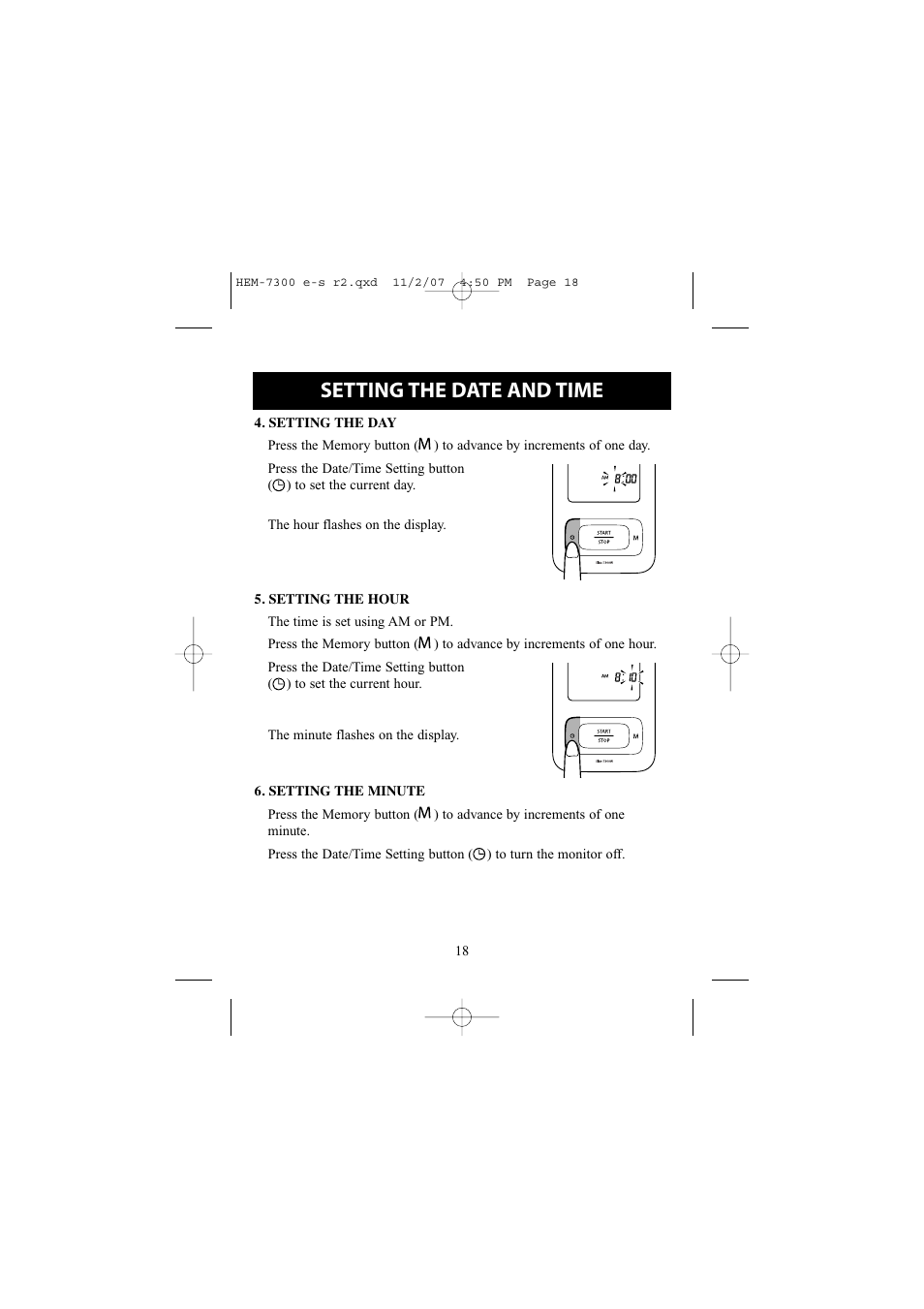 Setting the date and time | Omron Healthcare ELITE 7300W User Manual | Page 18 / 42