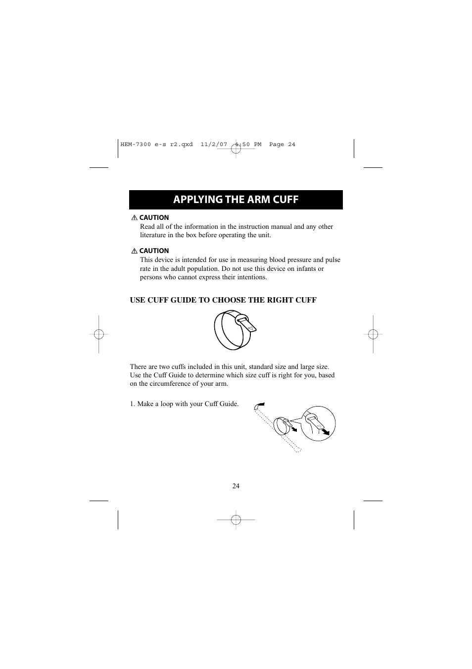 Applying the arm cuff | Omron Healthcare ELITE 7300W User Manual | Page 24 / 42