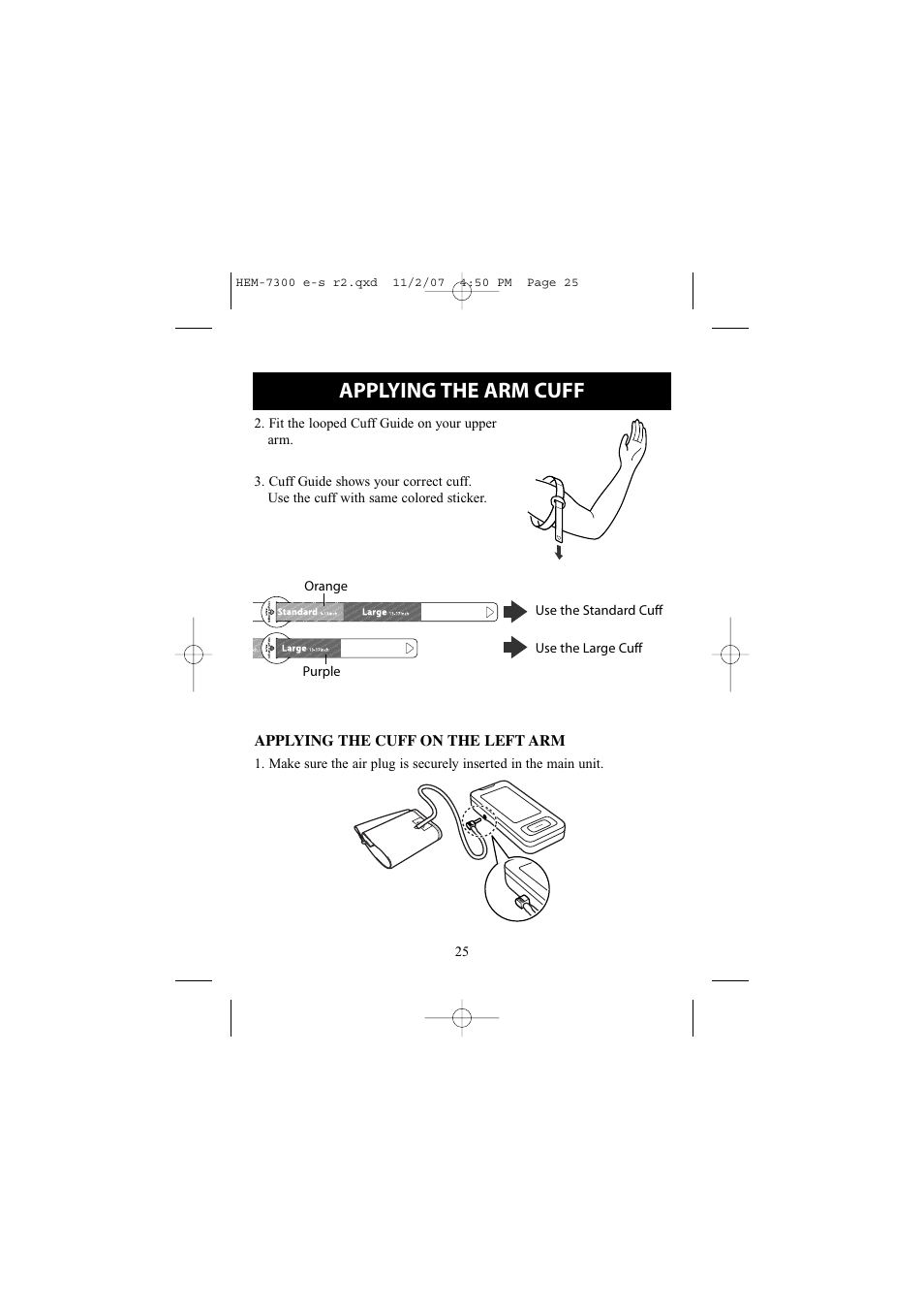 Applying the arm cuff | Omron Healthcare ELITE 7300W User Manual | Page 25 / 42