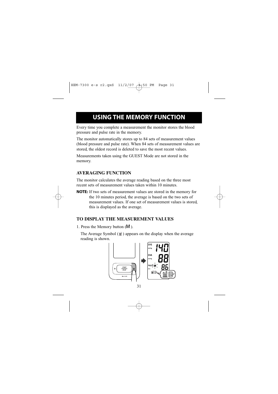 Using the memory function | Omron Healthcare ELITE 7300W User Manual | Page 31 / 42